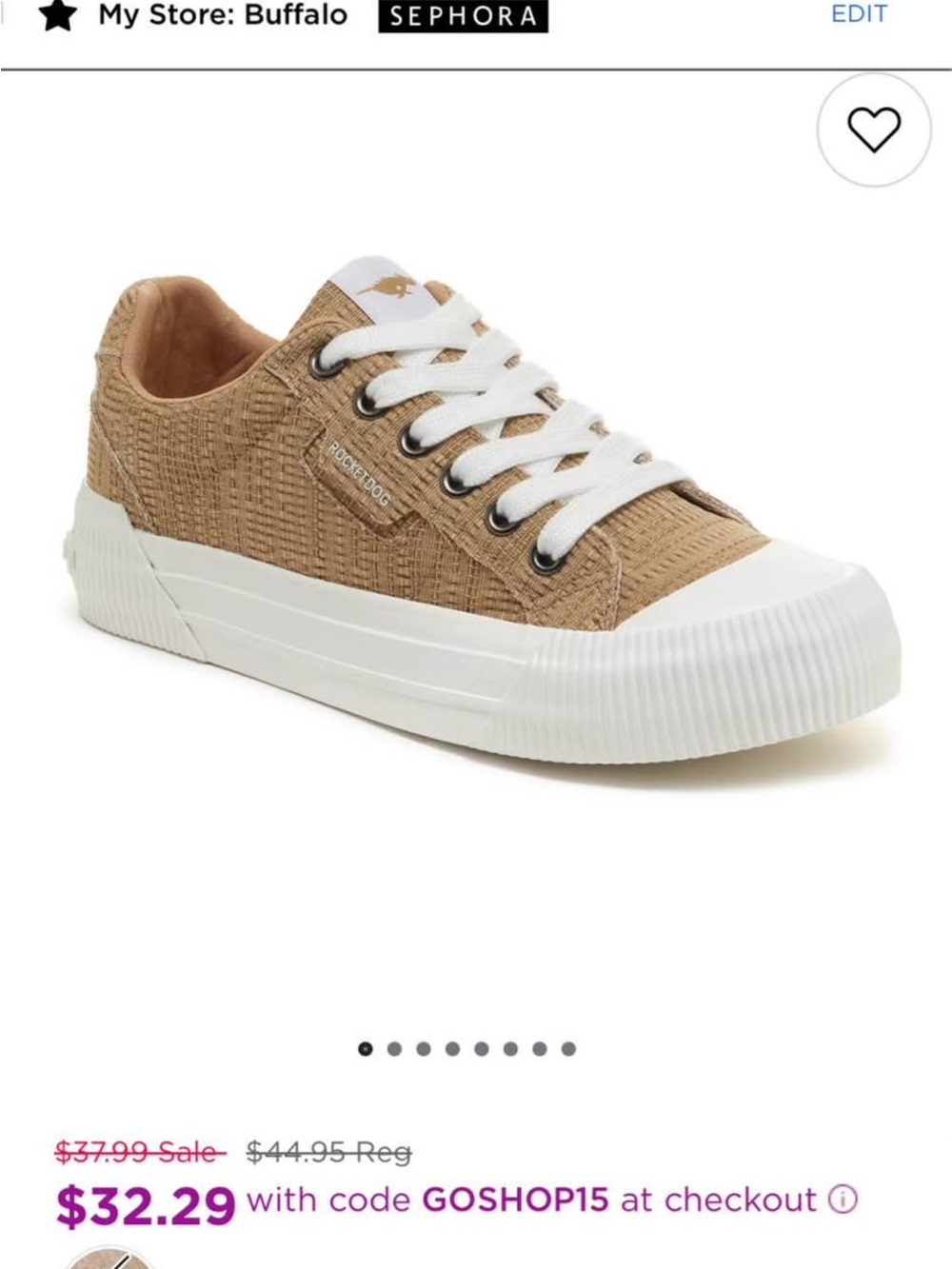 Rocket Dog “Cheery” Tan Canvas Textured Lace-Up Women's Sneakers with White Trim
